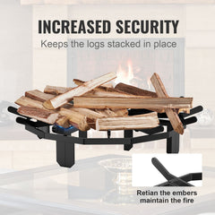Log Grate, 27 inch Heavy Duty Wheel Fire Grate with 6 Support Legs, Solid Powder-coated Steel Bars, Log Firewood Burning Rack Holder for Wood Stove and Outdoor Camping Fire Pit
