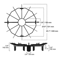 Log Grate, 27 inch Heavy Duty Wheel Fire Grate with 6 Support Legs, Solid Powder-coated Steel Bars, Log Firewood Burning Rack Holder for Wood Stove and Outdoor Camping Fire Pit