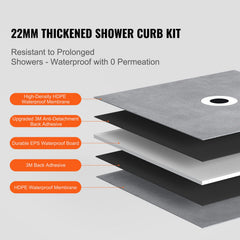 Shower Curb Kit, 914x914mm Shower Pan Kit with 160mm Central Drain, Lightweight EPS Shower Installation Kits with 2 Waterproof Cloths, Shower Pan Slope Sticks Fit for Bathroom