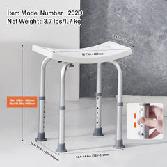 Shower Chair, Adjustable Height Shower Stool with Built-in Handles, Shower Seat for Inside Shower or Tub, Non-Slip Bench Bathtub Stool Seat for Elderly Disabled Handicap, 158.8 kg Capacity
