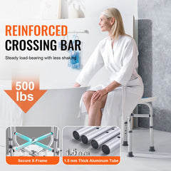 Shower Chair, Adjustable Height Shower Stool with Crossbar Support, Shower Seat for Inside Shower or Tub, Non-Slip Bench Bathtub Stool Seat for Elderly Disabled Handicap, 226.8 kg Capacity