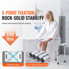 Shower Chair, Adjustable Height Shower Stool, Shower Seat for Inside Shower or Tub, Non-Slip Bench Bathtub Stool Seat for Elderly Disabled Handicap, 158.8 kg Capacity