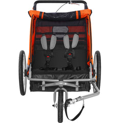 Bike Trailer for Toddlers, Kids, Double Seat, 45 kg Load, 2-In-1 Canopy Carrier Converts to Stroller, Tow Behind Foldable Child Bicycle Trailer with Universal Bicycle Coupler, Orange and Gray