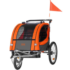 Bike Trailer for Toddlers, Kids, Double Seat, 45 kg Load, 2-In-1 Canopy Carrier Converts to Stroller, Tow Behind Foldable Child Bicycle Trailer with Universal Bicycle Coupler, Orange and Gray