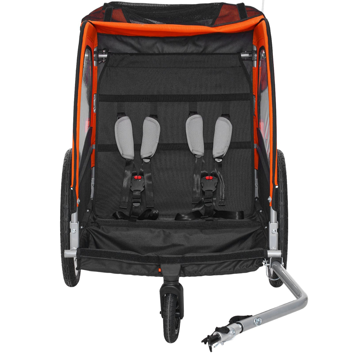 Bike Trailer for Toddlers, Kids, Double Seat, 45 kg Load, 2-In-1 Canopy Carrier Converts to Stroller, Tow Behind Foldable Child Bicycle Trailer with Universal Bicycle Coupler, Orange and Gray
