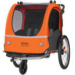 Bike Trailer for Toddlers, Kids, Double Seat, 45 kg Load, 2-In-1 Canopy Carrier Converts to Stroller, Tow Behind Foldable Child Bicycle Trailer with Universal Bicycle Coupler, Orange and Gray