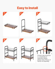 2 Tier Coffee Bar Organizer for Countertop w/ 12 Movable Hooks Mug Holder