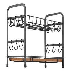 2 Tier Coffee Bar Organizer for Countertop w/ 12 Movable Hooks Mug Holder