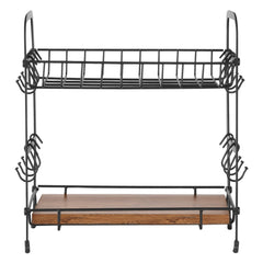 2 Tier Coffee Bar Organizer for Countertop w/ 12 Movable Hooks Mug Holder