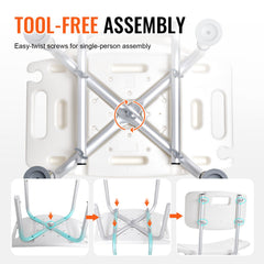 Shower Chair, Shower Seat with Back, Adjustable Height Shower Stool, Shower Chair for Inside Shower Bathtub, Non-slip Bathroom Bench Bath Chair for Elderly Disabled Handicap, 158.8 kg Capacity