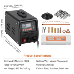 Stud Welder Dent Repair Kit, 3KW Spot Welder Dent Puller with Auto/Manual Welding & 9 Versatile Modes, Auto Body Spot Welding Dent Puller Machine for Car, Truck Dent Repair