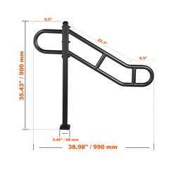 Single Post Handrail for Outdoor 1-3 Steps, 40.5" L x 35.4" H Metal Bent Stair Handrails, Floor Mounted Carbon Steel Stair Railing, U-Shaped Post Grab Rails with 2 Anti-Skid Crossbar for Garage