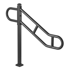 Single Post Handrail for Outdoor 1-3 Steps, 40.5" L x 35.4" H Metal Bent Stair Handrails, Floor Mounted Carbon Steel Stair Railing, U-Shaped Post Grab Rails with 2 Anti-Skid Crossbar for Garage