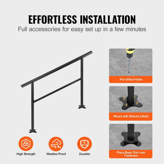 Handrail Outdoor Stairs 47.6 X 35.2 Inch Outdoor Handrail Outdoor Stair Railing Adjustable from 0 to 30 Degrees Handrail for Stairs Outdoor Aluminum Black Stair Railing Fit 3-4 Steps