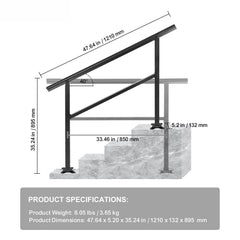 Handrail Outdoor Stairs 47.6 X 35.2 Inch Outdoor Handrail Outdoor Stair Railing Adjustable from 0 to 30 Degrees Handrail for Stairs Outdoor Aluminum Black Stair Railing Fit 3-4 Steps