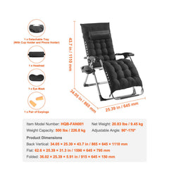 Zero Gravity Chair, 26 inch Zero Gravity Recliner Lounge Chair for Indoor and Outdoor, Adjustable Anti Gravity Chair with Cushion, Headrest, Footrest, and Cupholder, 500 lbs, Black