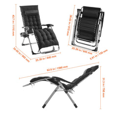 Zero Gravity Chair, 26 inch Zero Gravity Recliner Lounge Chair for Indoor and Outdoor, Adjustable Anti Gravity Chair with Cushion, Headrest, Footrest, and Cupholder, 500 lbs, Black