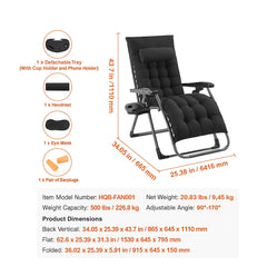 Zero Gravity Chair, 26 inch Zero Gravity Recliner Lounge Chair for Indoor and Outdoor, Adjustable Anti Gravity Chair with Cushion, Headrest, Footrest, and Cupholder, 500 lbs, Black
