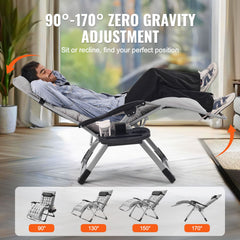 Zero Gravity Chair, 33 inch Zero Gravity Recliner Lounge Chair for Indoor and Outdoor, Adjustable Anti Gravity Chair with Cushion, Headrest, Footrest, and Cupholder, 500 lbs, Gray