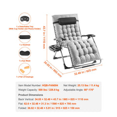 Zero Gravity Chair, 33 inch Zero Gravity Recliner Lounge Chair for Indoor and Outdoor, Adjustable Anti Gravity Chair with Cushion, Headrest, Footrest, and Cupholder, 500 lbs, Gray