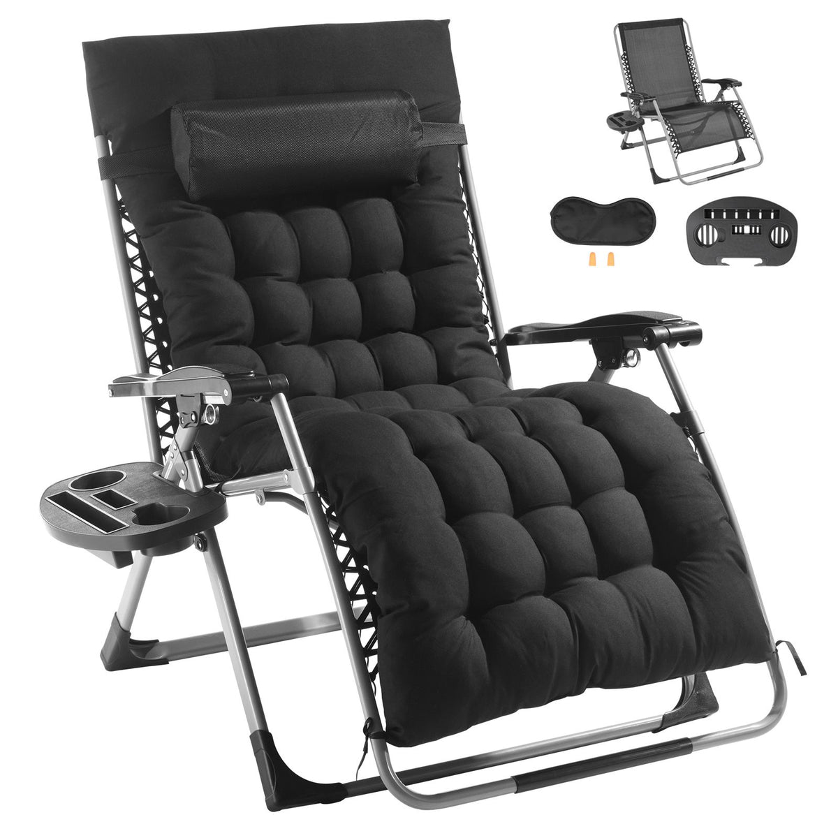 Zero Gravity Chair, 33 inch Zero Gravity Recliner Lounge Chair for Indoor and Outdoor, Adjustable Anti Gravity Chair with Cushion, Headrest, Footrest, and Cupholder, 500 lbs, Black
