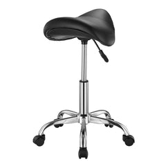 Saddle Rolling Stool, PU Leather Rolling Stool with Wheels, 360° Swivel Drafting Stool with Thickened Cushion, Height Adjustable Rolling Work SPA Stool, for Office, Home, Salon & Bar, Black