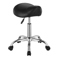Saddle Rolling Stool, PU Leather Rolling Stool with Wheels, 360° Swivel Drafting Stool with Thickened Cushion, Height Adjustable Rolling Work SPA Stool, for Office, Home, Salon & Bar, Black