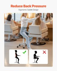 Saddle Rolling Stool, PU Leather Rolling Stool with Wheels, 360° Swivel Drafting Stool with Thickened Cushion, Height Adjustable Rolling Work SPA Stool, for Office, Home, Salon & Bar, Black