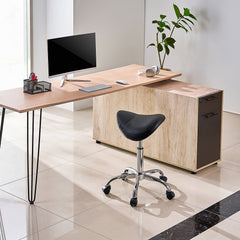 Saddle Rolling Stool, PU Leather Rolling Stool with Wheels, 360° Swivel Drafting Stool with Thickened Cushion, Height Adjustable Rolling Work SPA Stool, for Office, Home, Salon & Bar, Black