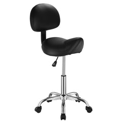 Saddle Rolling Stool, PU Leather Rolling Stool with Backrest, 360° Swivel Drafting Stool with Thickened Cushion, Height Adjustable Rolling Work SPA Stool, for Office, Home, Salon & Bar, Black