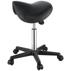 Saddle Stool with Wheels, 400 LBS Weight Capacity Ergonomic Rolling Saddle Stool, Height Adjustable Thickened PU Leather Swivel Saddle Stools Chair for Salon, Spa, Tattoo, Clinic, Black