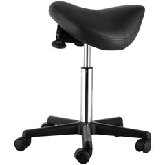 Saddle Stool with Wheels, 400 LBS Weight Capacity Ergonomic Rolling Saddle Stool, Height Adjustable Thickened PU Leather Swivel Saddle Stools Chair for Salon, Spa, Tattoo, Clinic, Black
