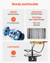 2-in-1 Electric Hoist Winch, 500 KG Capacity, 1800W Portable Power Winch, 30 m Lifting Height, 11 m/min with Wire and Wireless Remote Control, for Garage, Warehouse, Factory Lifting Towing