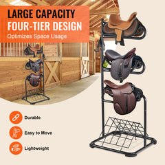 Freestanding Saddle Stand, 30 x 30 x 68.5 in, 3 Tiers Saddle Rack, Heavy Duty Saddle Blanket Holder with Removable & Rotating Tiers, English & Western Saddle Rack for Tack Room Organization