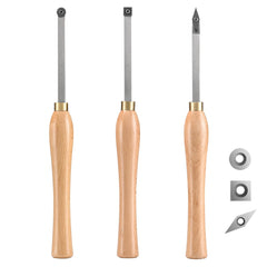 Wood Lathe Chisel Set, 3 PCS Woodworking Turning Tools, Includes Square, Round, Diamond Carbide Blades, 20 cm Comfortable Grip Handles, Wood Chisel Set with Wooden Box For Turning Pens or Small