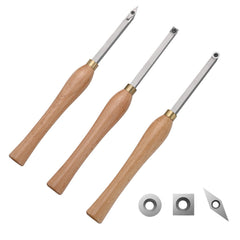 Wood Lathe Chisel Set, 3 PCS Woodworking Turning Tools, Includes Square, Round, Diamond Carbide Blades, 20 cm Comfortable Grip Handles, Wood Chisel Set with Wooden Box For Turning Pens or Small