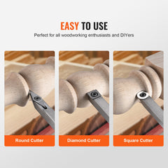 Wood Lathe Chisel Set, 3 PCS Woodworking Turning Tools, Includes Square, Round, Diamond Carbide Blades, 20 cm Comfortable Grip Handles, Wood Chisel Set with Wooden Box For Turning Pens or Small