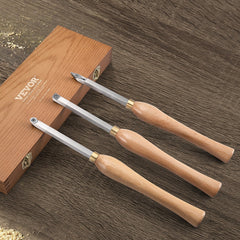 Wood Lathe Chisel Set, 3 PCS Woodworking Turning Tools, Includes Square, Round, Diamond Carbide Blades, 20 cm Comfortable Grip Handles, Wood Chisel Set with Wooden Box For Turning Pens or Small