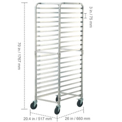 Bun Pan Rack, 20-Tier Commercial Bakery Racks with Brake Wheels, Aluminum Racking Trolley Storage for Half & Full Sheet, Speed Rack For Kitchen Home, Bread Baking Equipment, 660x517x1767 mm