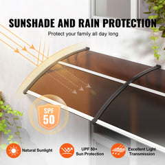Window Door Awning Canopy 965 x 1987 mm, UPF 50+ Polycarbonate Entry Door Outdoor Window Awning Exterior, Front Door Overhang Awning for Sun Shutter, UV, Rain, Snow Protection, Hollow Sheet