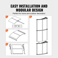 Window Door Awning Canopy 965 x 1987 mm, UPF 50+ Polycarbonate Entry Door Outdoor Window Awning Exterior, Front Door Overhang Awning for Sun Shutter, UV, Rain, Snow Protection, Hollow Sheet