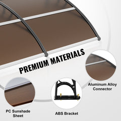 Window Door Awning Canopy 965 x 1987 mm, UPF 50+ Polycarbonate Entry Door Outdoor Window Awning Exterior, Front Door Overhang Awning for Sun Shutter, UV, Rain, Snow Protection, Hollow Sheet