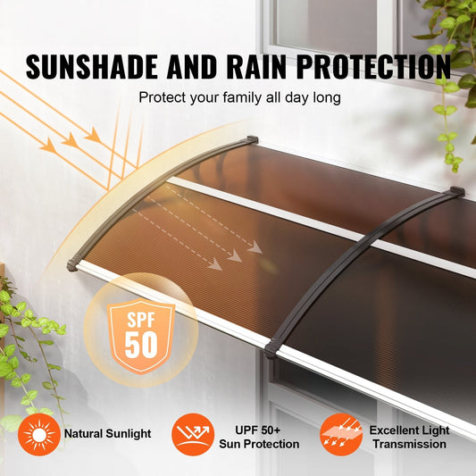 Window Door Awning Canopy 965 x 1987 mm, UPF 50+ Polycarbonate Entry Door Outdoor Window Awning Exterior, Front Door Overhang Awning for Sun Shutter, UV, Rain, Snow Protection, Hollow Sheet