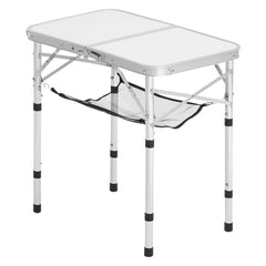 Folding Camping Table, Adjustable Height Portable Side Tables, Aluminum MDF Beach Table with Mesh Layer, Carrying Handle, Lightweight Compact for Outdoor Picnic BBQ Cooking, 24x16in, Silver