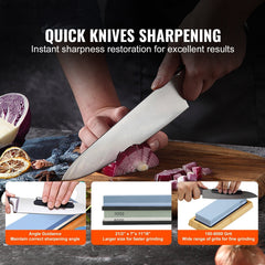 Whetstone Knife Sharpening Kit, 2 Dual-Sided Grit Whetstones 400/1000 3000/8000, 10PCS Knife Sharpener Kit with 3 Non-Slip Bases, Angle & Honing Guide, Flattening Stone for All Knives, Scissors