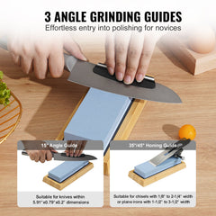 Whetstone Knife Sharpening Kit, 2 Dual-Sided Grit Whetstones 400/1000 3000/8000, 10PCS Knife Sharpener Kit with 3 Non-Slip Bases, Angle & Honing Guide, Flattening Stone for All Knives, Scissors