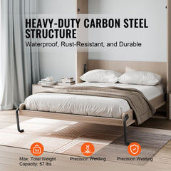 Murphy Bed Kit, Full Size, Deluxe DIY Wall Bed Mechanical Hardware Kit, Pneumatic Lever Heavy Duty Bed Frame Support, Folding Cabinet Wall Bed Space Saving Design for Guestroom, Easy to Build
