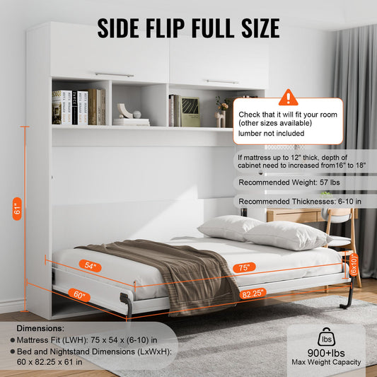 Murphy Bed Kit, Full Size, Deluxe DIY Wall Bed Mechanical Hardware Kit, Pneumatic Lever Heavy Duty Bed Frame Support, Folding Cabinet Wall Bed Space Saving Design for Guestroom, Easy to Build