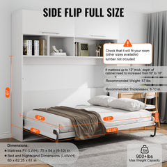 Murphy Bed Kit, Full Size, Deluxe DIY Wall Bed Mechanical Hardware Kit, Pneumatic Lever Heavy Duty Bed Frame Support, Folding Cabinet Wall Bed Space Saving Design for Guestroom, Easy to Build