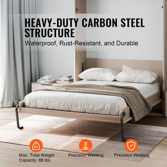 Murphy Bed Kit, Queen Size, Vertical Deluxe DIY Wall Bed Mechanical Hardware Kit, Pneumatic Lever Heavy Duty Bed Frame Support, Folding Cabinet Wall Bed Space Saving Design for Guestroom